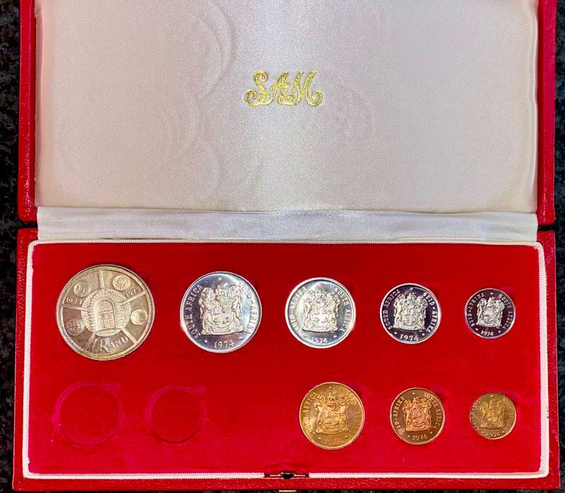 South Africa Proof set 1974 silver R1 TO 1/2 cent red SA mint box