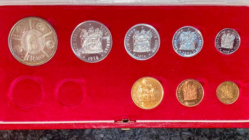 South Africa Proof set 1974 silver R1 TO 1/2 cent red SA mint box