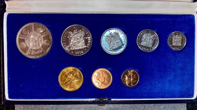 South Africa Proof set 1974 silver R1 TO 1/2 cent blue SA mint box