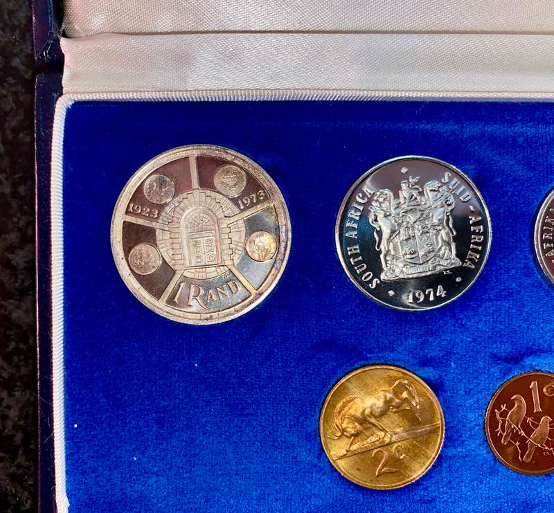 South Africa Proof set 1974 silver R1 TO 1/2 cent blue SA mint box