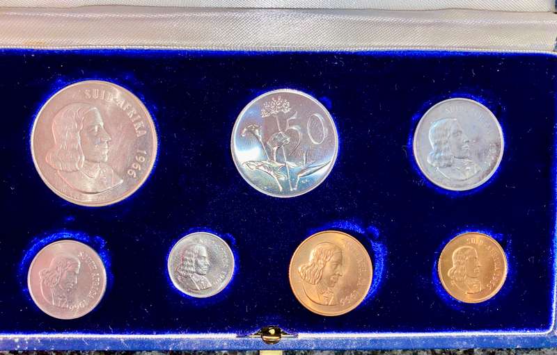 South Africa Proof set silver R1 TO 1 cent 1966 Afrikaans blue SA mint box