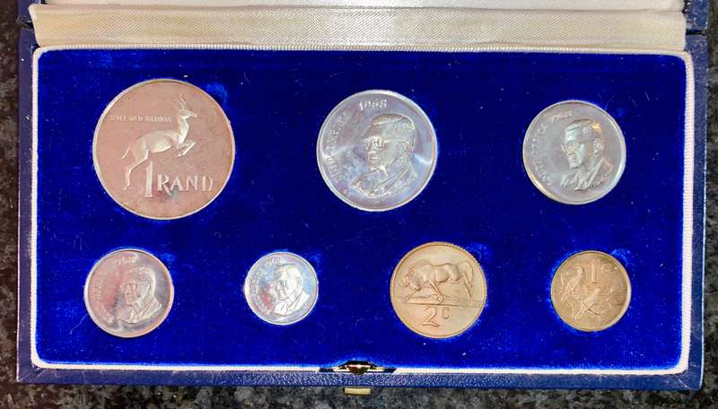 South Africa Proof set silver R1 TO 1 cent 1968 English blue SA mint box