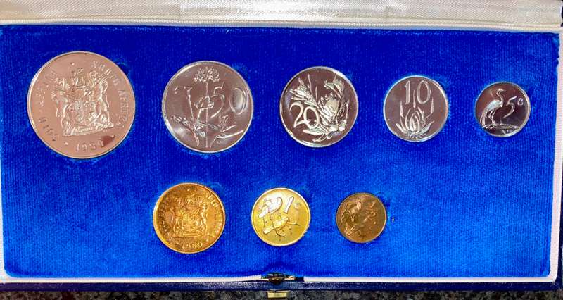 South Africa Proof set silver R1 TO 1/2 cent 1980 blue SA mint box
