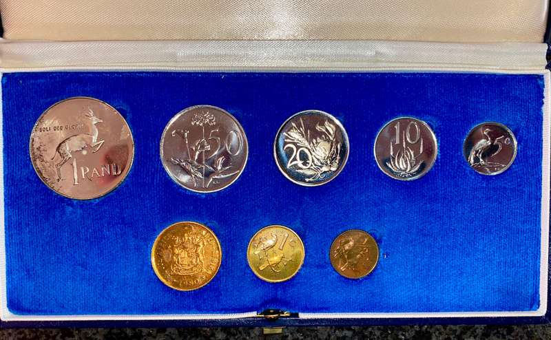South Africa Proof set silver R1 TO 1/2 cent 1980 blue SA mint box