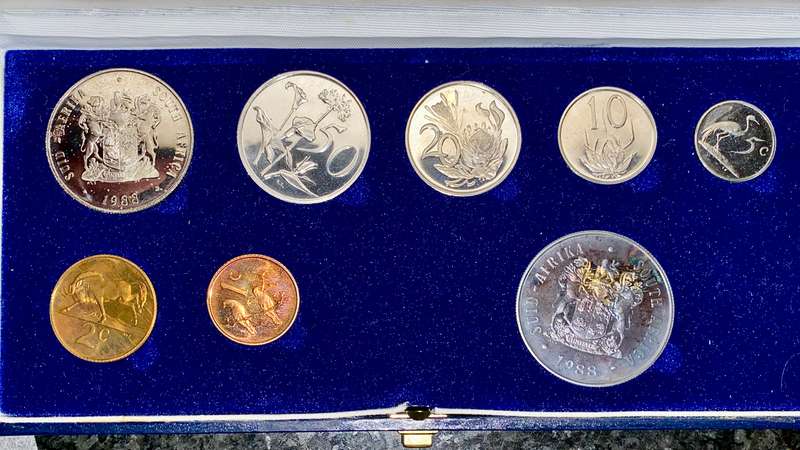 South Africa Proof set silver R1 TO 1 cent + nickel R1 - 1988 blue SA mint box with cover