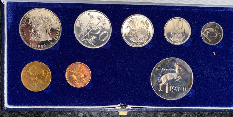 South Africa Proof set silver R1 TO 1 cent + nickel R1 - 1988 blue SA mint box with cover