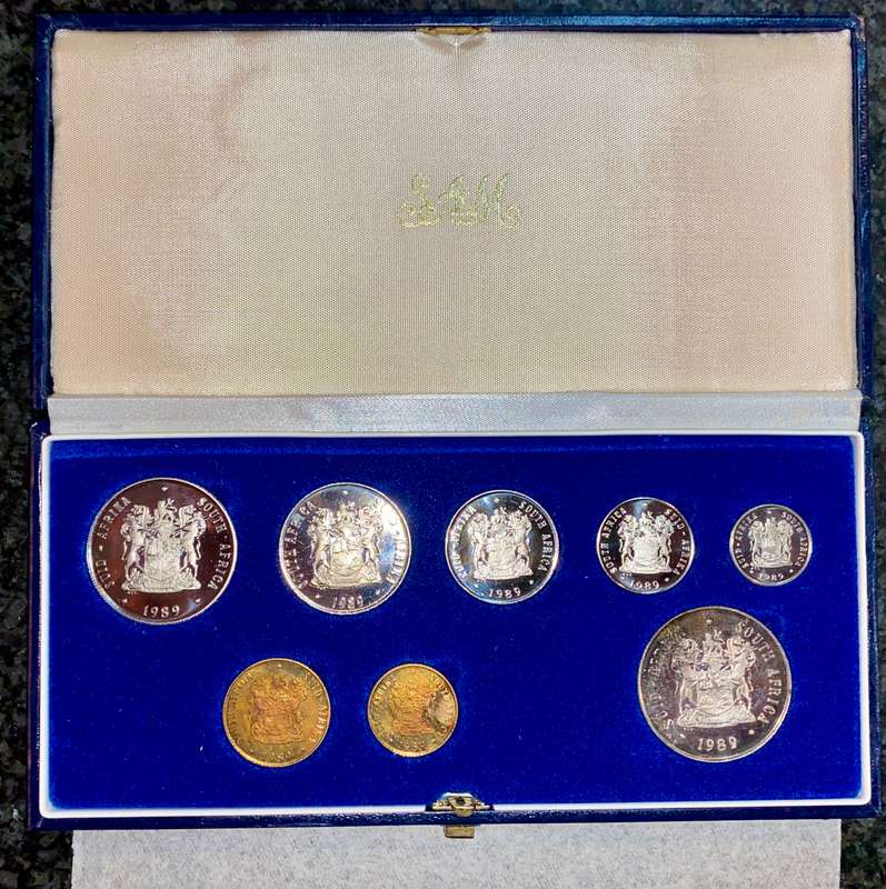 South Africa Proof set silver R1 TO 1 cent + nickel R1 - 1989 blue SA mint box