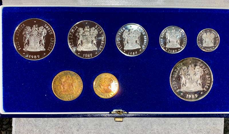 South Africa Proof set silver R1 TO 1 cent + nickel R1 - 1989 blue SA mint box