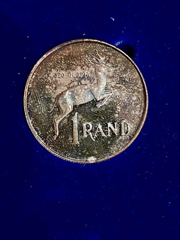 South Africa Proof silver R1 -- 1987 black toning - blue SA mint box