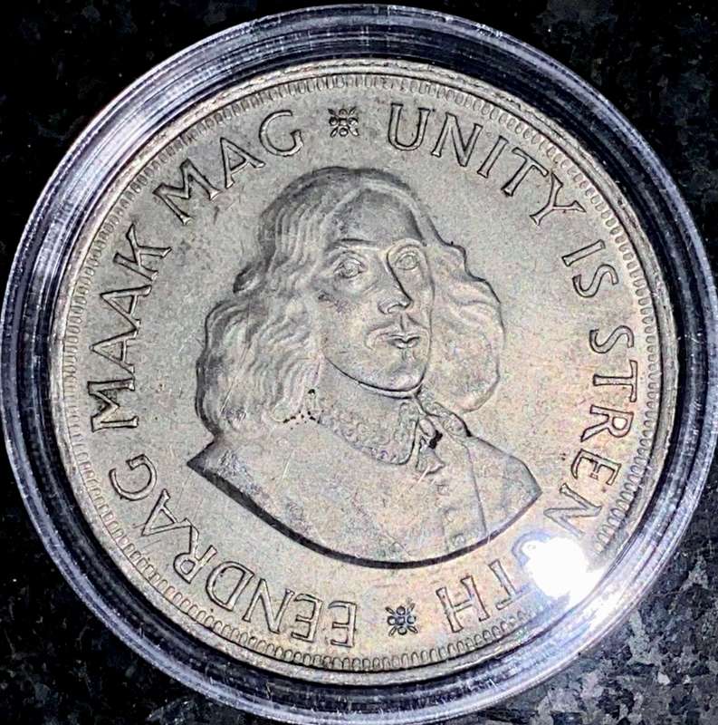 South Africa silver 50 cent 1962 low mintage 24378 crown size in capsule