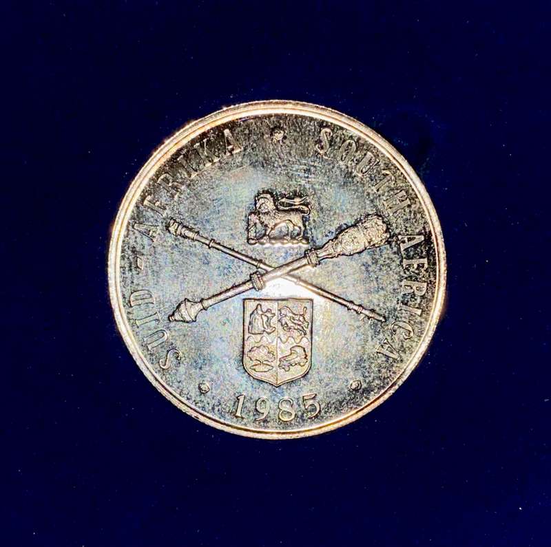 South Africa Proof silver R1 -- Parlement 1985 BLUE SA mint box