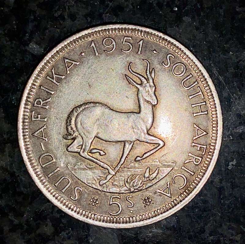 SA Union silver 5 shilling 1951