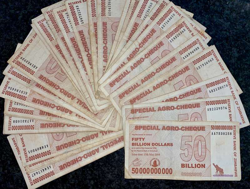 Zimbabwe. 50 billion dollars 2008 ( 1 bid takes all ) pack of 100