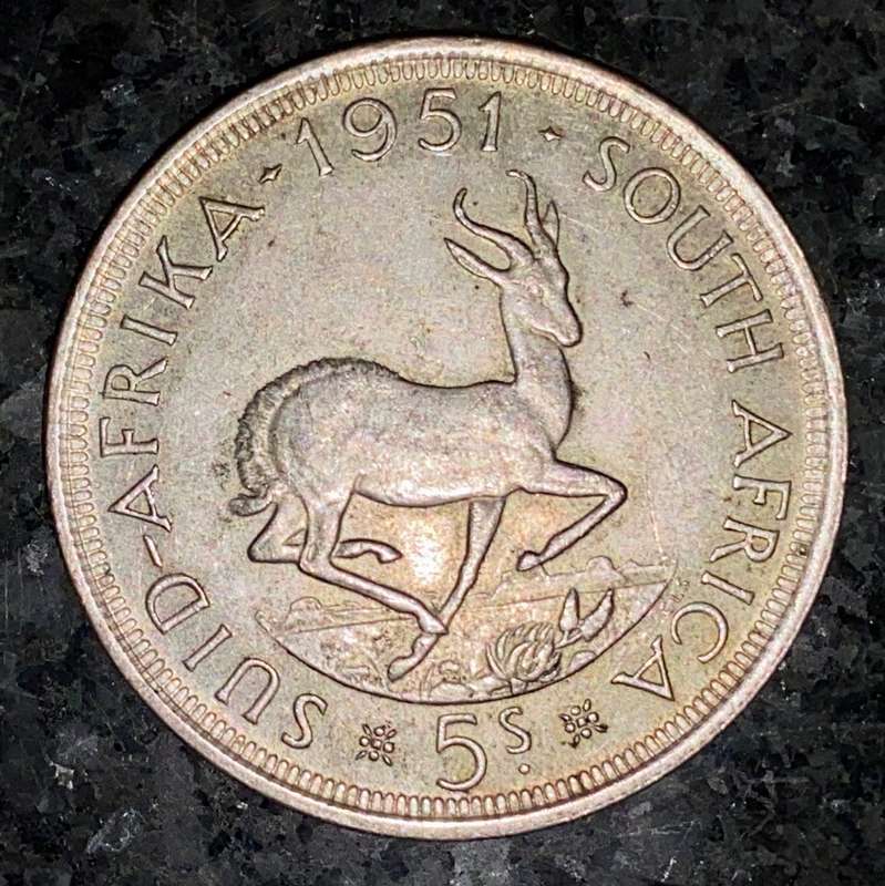SA Union silver 5 shilling 1951