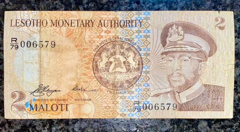 Lesotho Error Note 2 maloti 1981 missing shoulder lapel