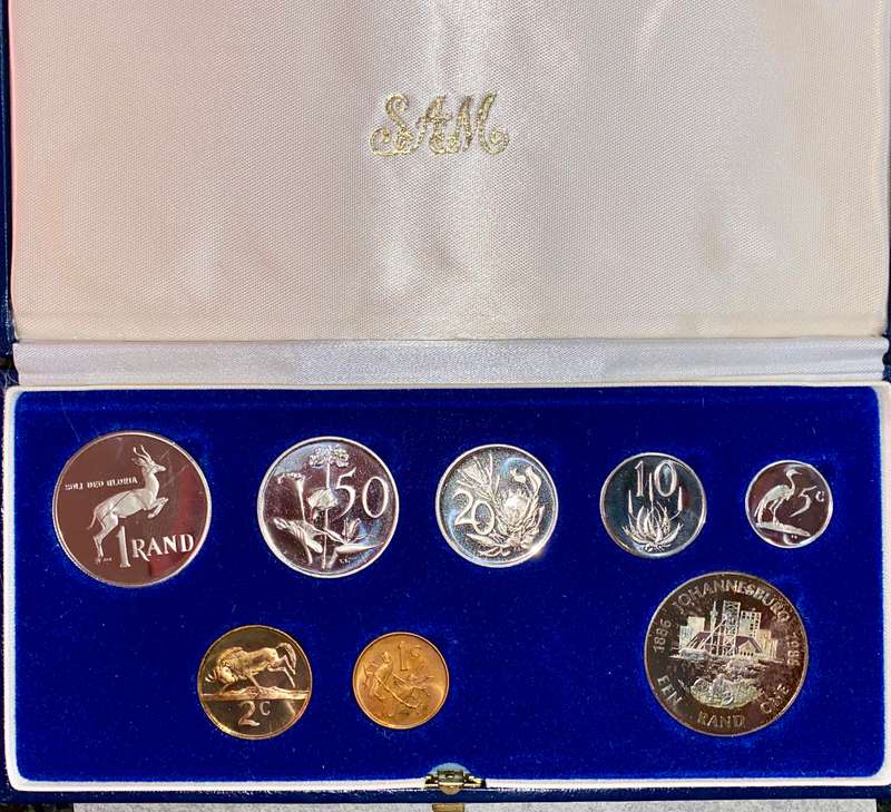 South Africa Proof set silver R1(Johannesburg) TO 1 cent + nickel R1 - 1986 blue SA mint box + cover