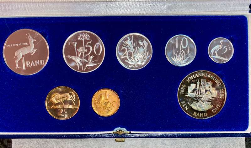 South Africa Proof set silver R1(Johannesburg) TO 1 cent + nickel R1 - 1986 blue SA mint box + cover