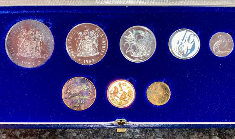 South Africa Proof set silver R1 TO 1/2 cent 1983 blue SA mint box