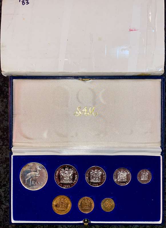 South Africa Proof set silver R1 TO 1/2 cent 1983 blue SA mint box