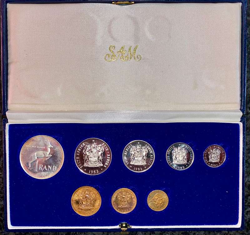 South Africa Proof set silver R1 TO 1/2 cent 1983 blue SA mint box
