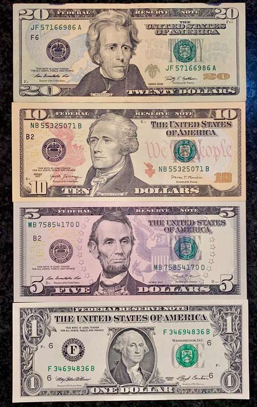 USA Set 20 dollar to 1 dollar 1993-2017 green seal (1 bid takes all)