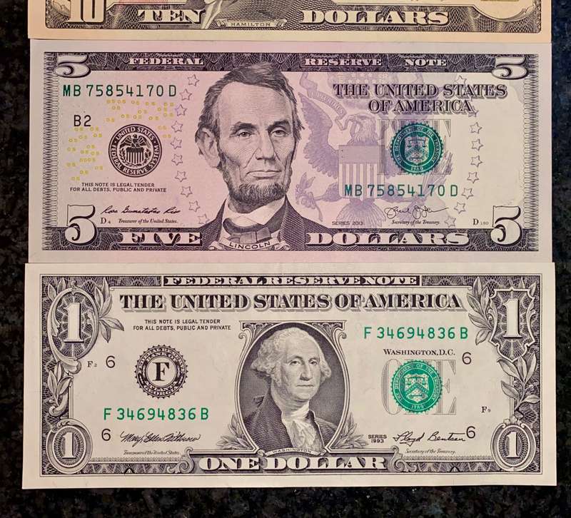 USA Set 20 dollar to 1 dollar 1993-2017 green seal (1 bid takes all)