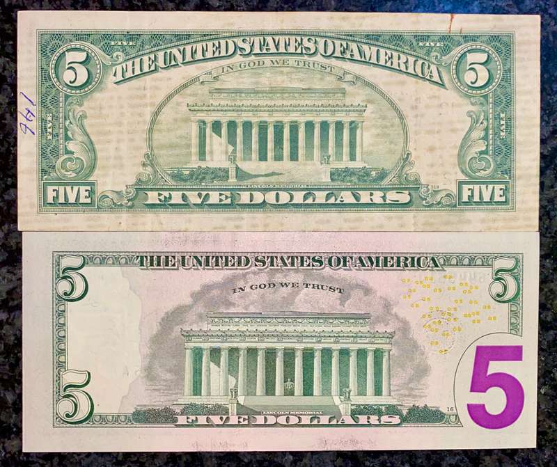USA Set 5 dollar San Francisco 1974 & Chicago Federal Reserve 2017 (1 bid takes all)