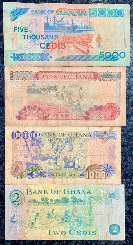 GHANA SET 5000 CEDI TO 2 CEDI 1972-1998 (1 BID TAKES ALL)