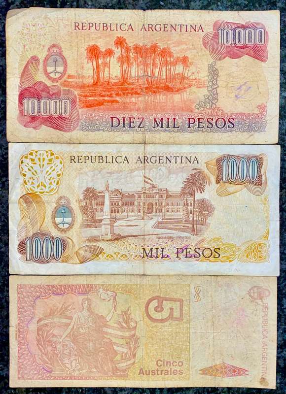 ARGENTINA SET DIEZ MIL 10.000 PESOS - 1000 PESOS - 5 AUSTRALES (1 BID TAKES ALL)