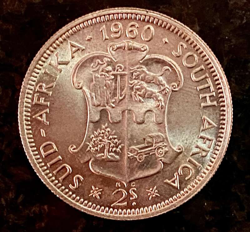 SA Union silver 2 shilling 1960 UNC