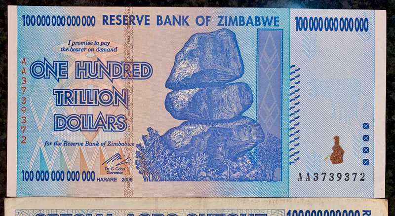 Zimbabwe Set - 100 Trillion dollars & 100 Billion dollars 2008 - 100% Authentic (1 bid takes all)