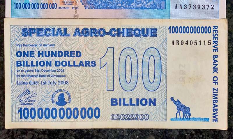 Zimbabwe Set - 100 Trillion dollars & 100 Billion dollars 2008 - 100% Authentic (1 bid takes all)