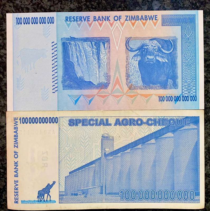 Zimbabwe Set - 100 Trillion dollars & 100 Billion dollars 2008 - 100% Authentic (1 bid takes all)