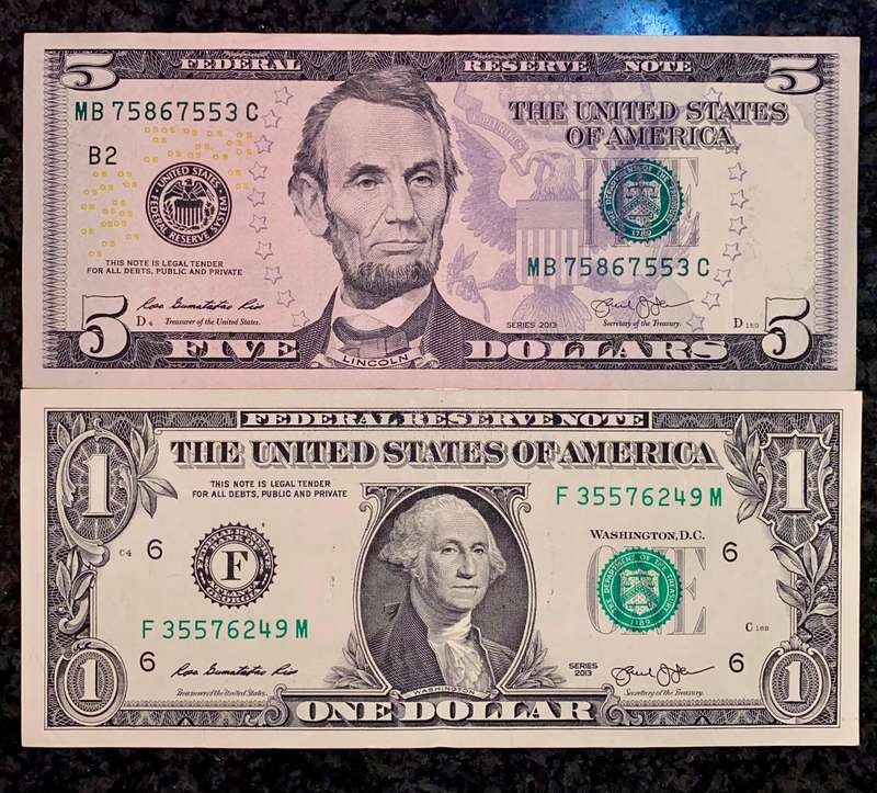 USA Set 5 dollar New York & 1 dollar 2013 Atlanta Federal Reserve (1 bid takes all)