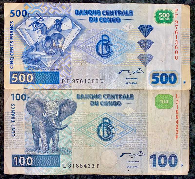 CONGO SET 500 FRANCS 2002 & 100 FRANCS 2000(1 BID TAKES ALL)