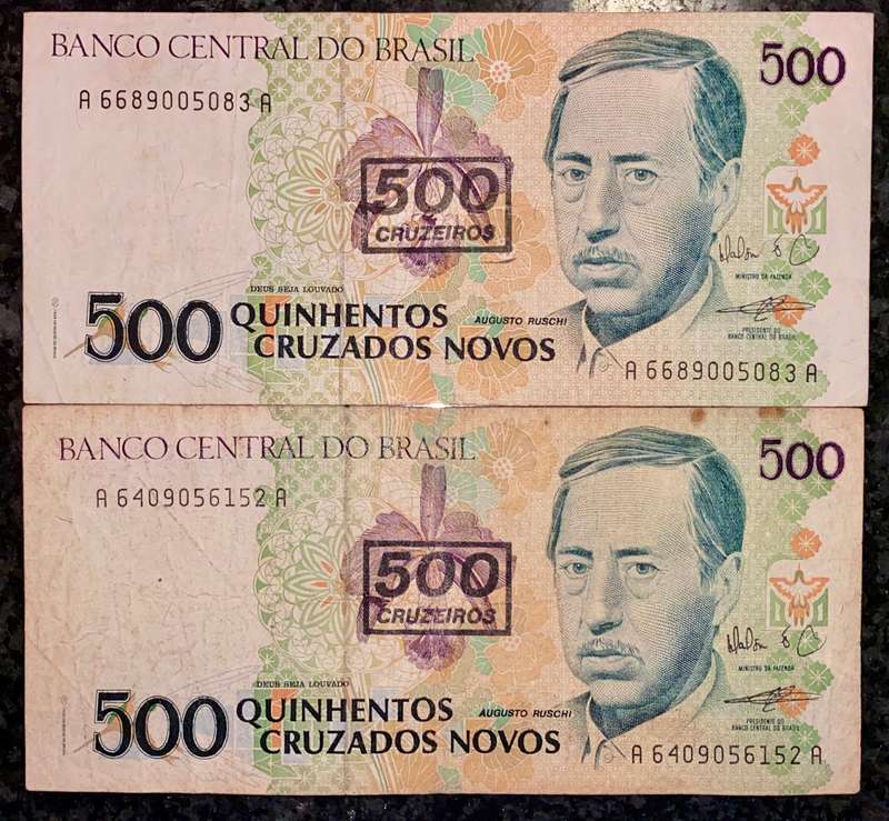 BRASIL SET 500 CRUZADOS STAMPED (1 BID TAKES ALL)