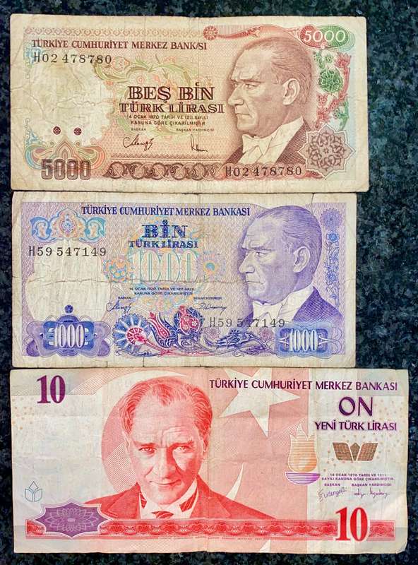TURKEY SET 5000 LIRASI TO 10 LIRSAI 1970(1 BID TAKES ALL)