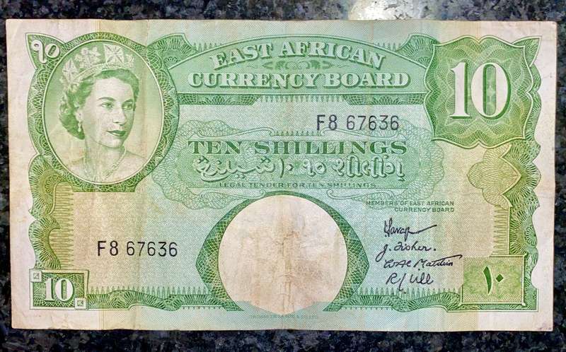 EAST AFRICA CURRENCY BOARD 10 SHILLING 1958/1960 ND WTM LION HEAD