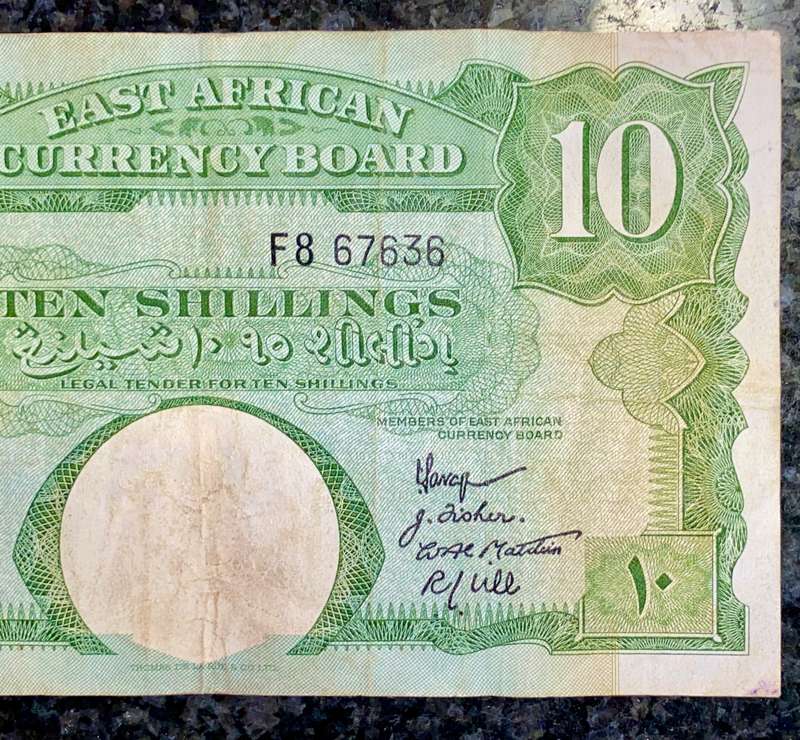EAST AFRICA CURRENCY BOARD 10 SHILLING 1958/1960 ND WTM LION HEAD