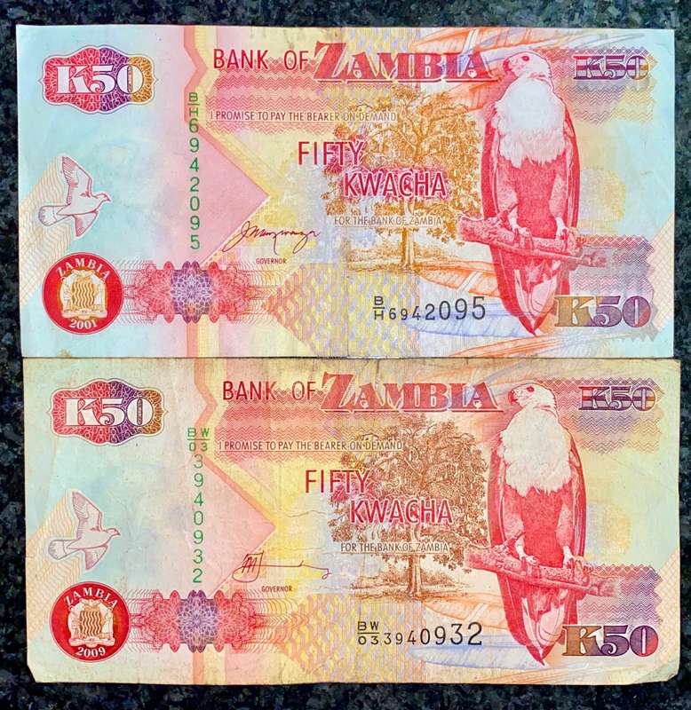 ZAMBIA SET 50 KWACHA  2001 & 2009 (1 BID TAKES ALL)