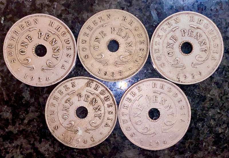 Southern Rhodesia set 1 penny 1934-1942(1 bid takes all)