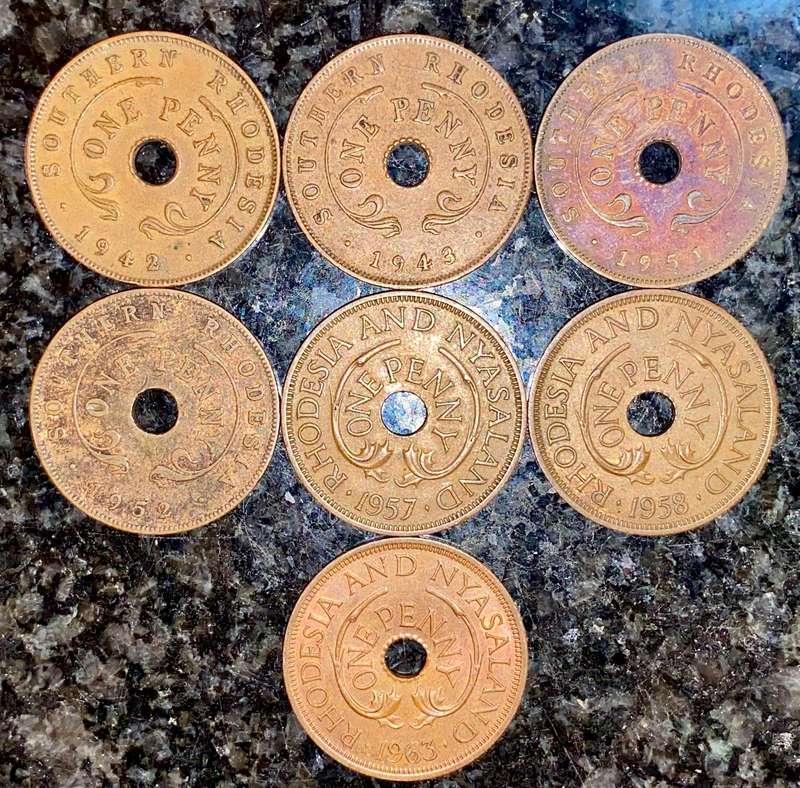 Rhodesia/Nyasaland & Southern Rhodesia set 1 penny 1942-1963(1 bid takes all)