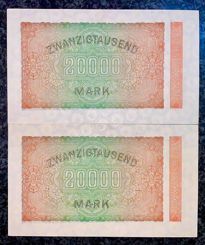 Germany star/replacement notes 20,000 mark in seq 337414-413 * UNC (1 bid takes all)