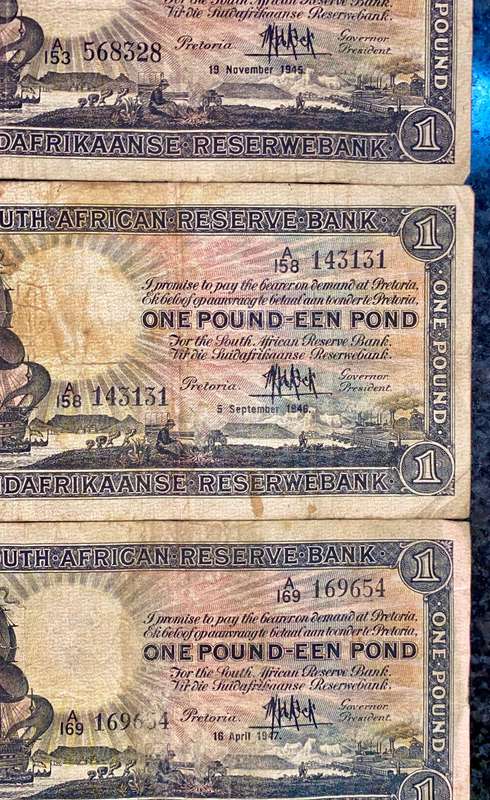 Mh De Kock. Set 1 pound Pretoria 1945-1946-1947 (1 bid takes all)