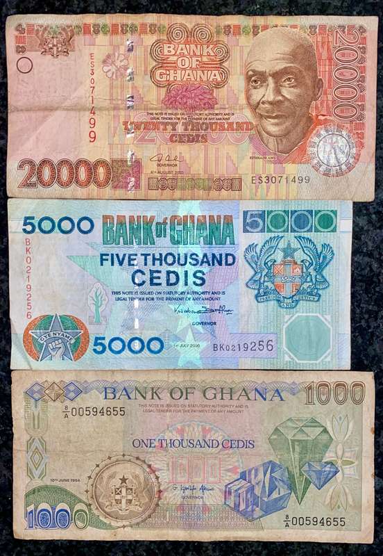 GHANA SET 20,000 CEDI 2003 - 5000 CEDI 2000 & 1000 CEDI 1994 (1 BID TAKES ALL)