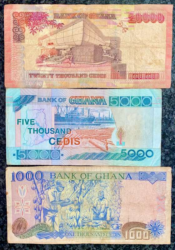 GHANA SET 20,000 CEDI 2003 - 5000 CEDI 2000 & 1000 CEDI 1994 (1 BID TAKES ALL)