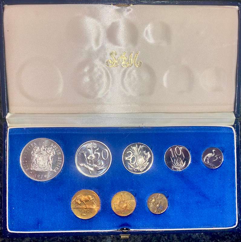 S A MINT PROOF SET 1979 SILVER R1 TO 1/2 CENT IN BLUE S A MINT BOX