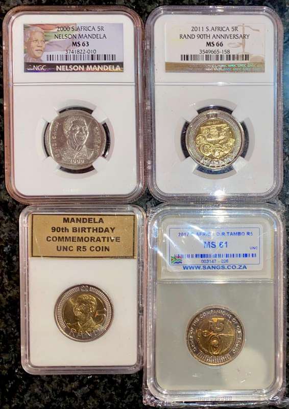 South Africa. Graded commemorative set R5 - 2000 - 2008 - 2011 - 2017 (1 bid takes all)