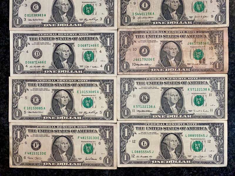 Complete Set 1 dollars All Federal Reserve banks A to L 1995-2021 (1 bid takes all)