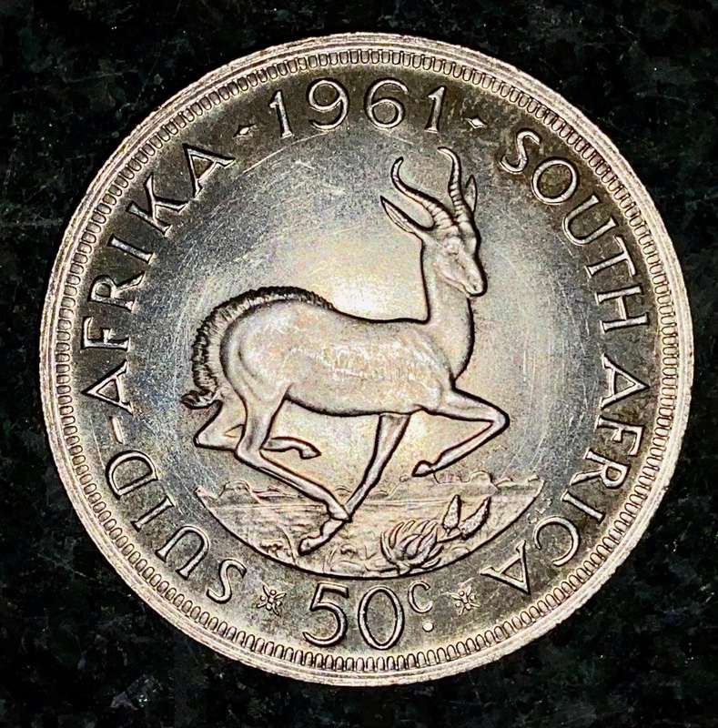 South Africa. silver 50 cent 1961 low mintage 54746 good condition crown size